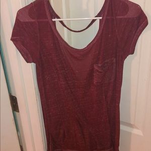 Maroon open back pocket tee